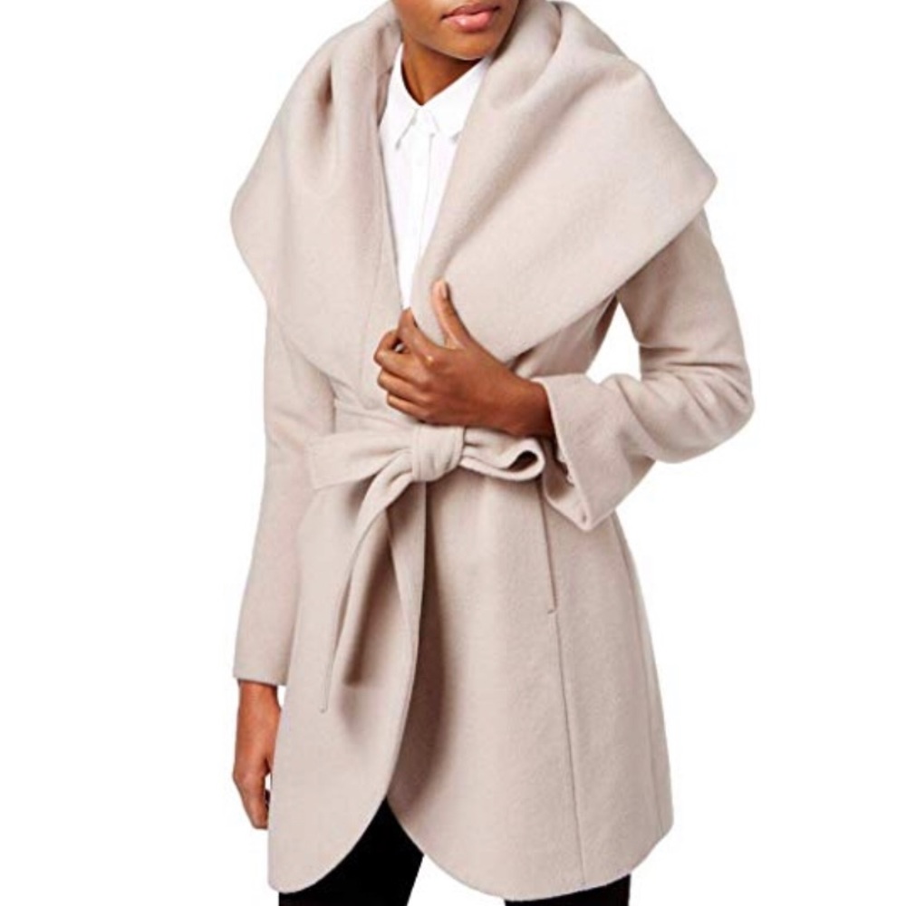 T Tahari Wool Blend Wrap Coat